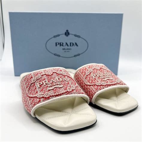 Shop Prada Logo Jacquard Slide Sandals 